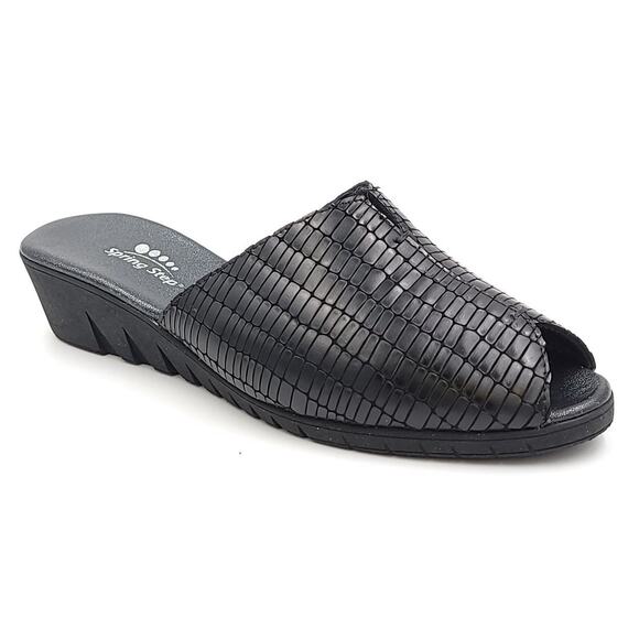 Spring Step Women Low Wedge Mule Heels Dejen Size US 6 Black Crocodile Print - Picture 1 of 6